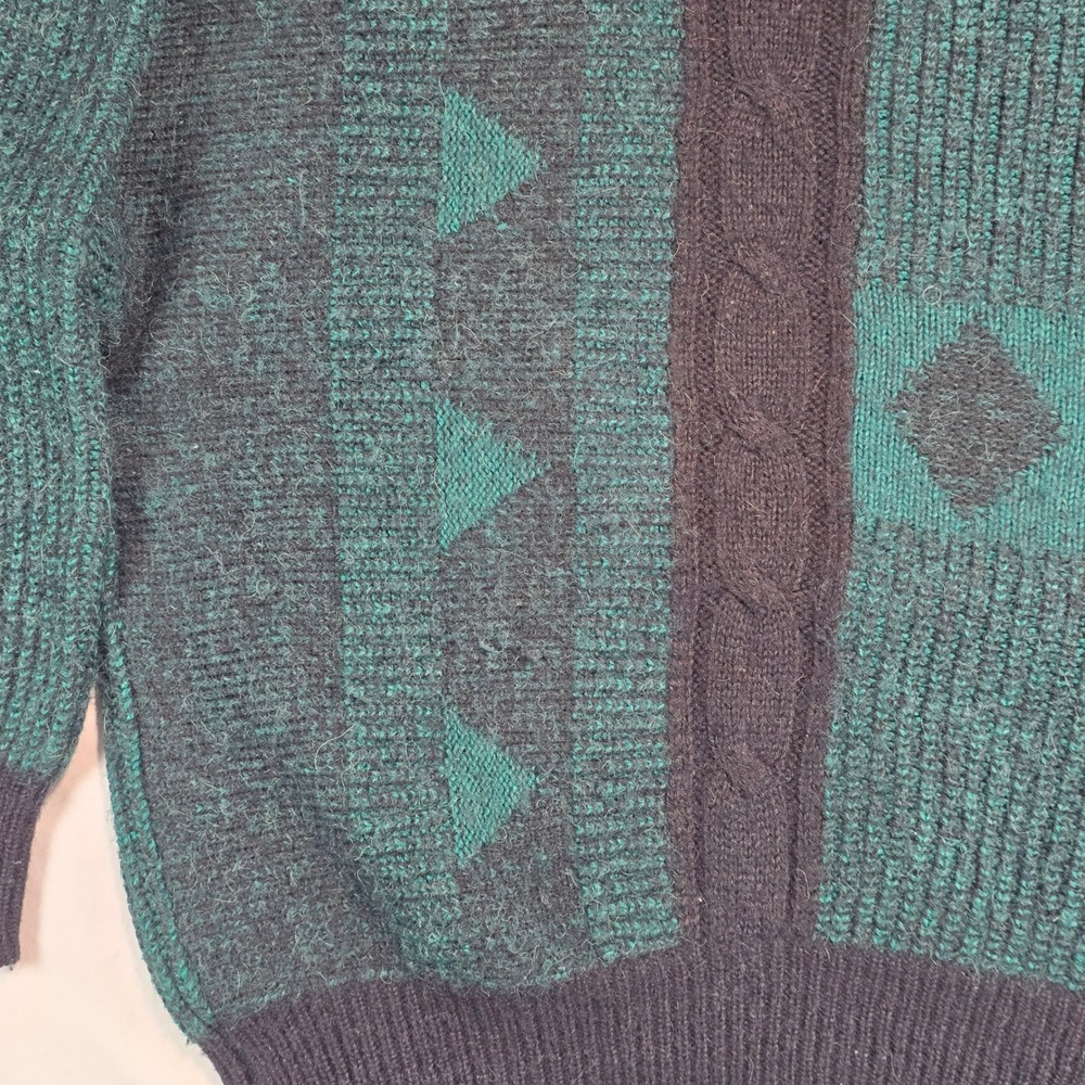 Abi Mode Boutique Paris Vtg Wool Alpaca Blend Sweater Green Geometric Italy M - Picture 9 of 16